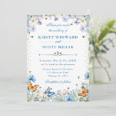 青い白い野の花と蝶結婚の 招待状 (スタンド正面)