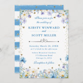 青い白い野忘れ花私の結婚鼻 招待状 (正面/裏面)