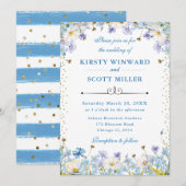 青い白い野忘れ花私の結婚鼻 招待状 (正面/裏面)