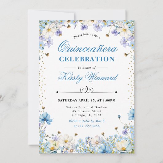 青い白い野忘れ花私ノットキンセアニェラ 招待状 (正面)