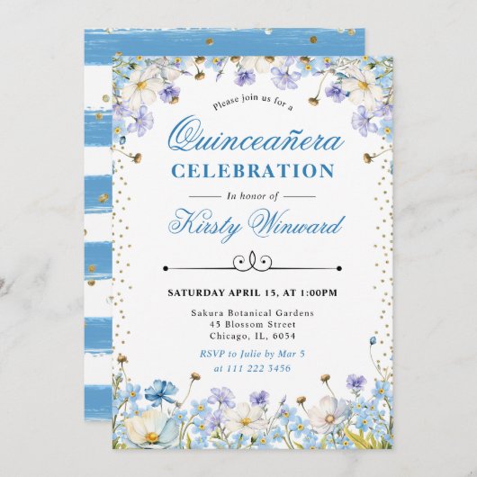 青い白い野忘れ花私ノットキンセアニェラ 招待状 (正面/裏面)