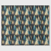 青い白い金ゴールドの木のモダンクリスマス ラッピングペーパー (フラット)