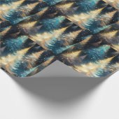 青い白い金ゴールドの木のモダンクリスマス ラッピングペーパー (角)