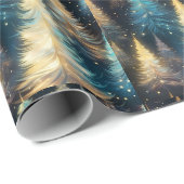 青い白い金ゴールドの木のモダンクリスマス ラッピングペーパー (ロールコーナー)