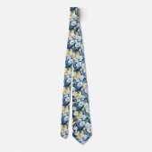 青い白い金ゴールドの花と蝶 ネクタイ (裏面)