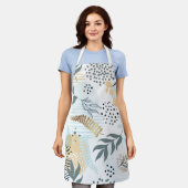 青い白い金ゴールドの葉葉植物 エプロン (着用した状態)