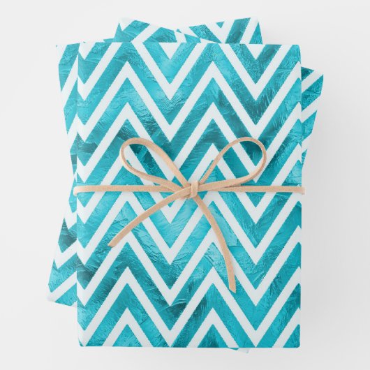 青い白い金属のシェブパターンの背景 ラッピングペーパーシート (インサイチュ)