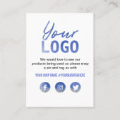 青い白い銀色のグリッターロゴソーシャルメディア 名刺 (裏面)