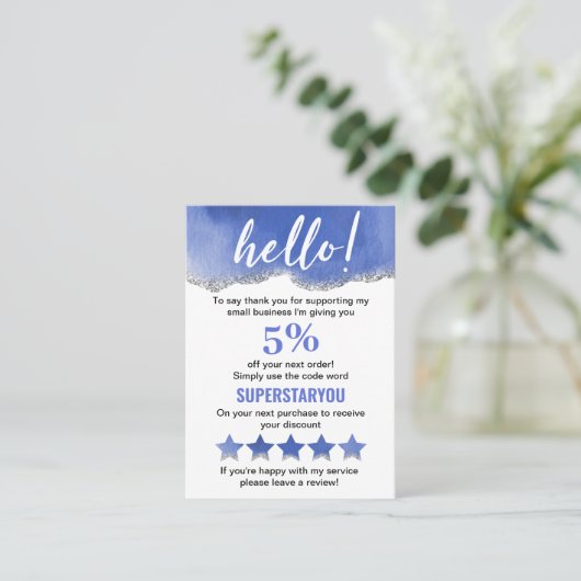 青い白い銀色のグリッターロゴソーシャルメディア 名刺 (スタンド正面)