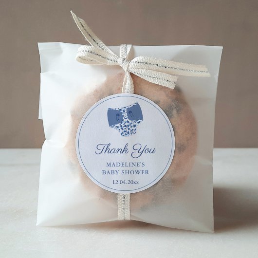 青い白い陳腐おむつベビーシャワーのお気に入り ラウンドシール