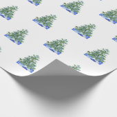 青い白い陶器クリスマスツリーの贈り物 ラッピングペーパー (角)