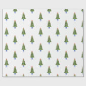 青い白い陶器クリスマスツリーの贈り物 ラッピングペーパー (フラット)