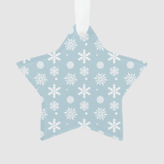 青い白い雪の結晶パターン1 オーナメント