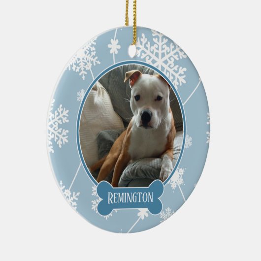 青い白い雪片フォトクリスマスオーナメント セラミックオーナメント (右)