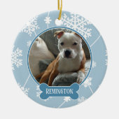 青い白い雪片フォトクリスマスオーナメント セラミックオーナメント (正面)