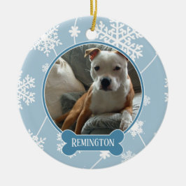 青い白い雪片フォトクリスマスオーナメント セラミックオーナメント