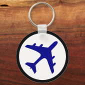 青い白い飛行機のシンボルシンプルキーチェーン キーホルダー (正面)
