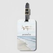 青い白い飛行機 ラゲッジタグ (正面縦)