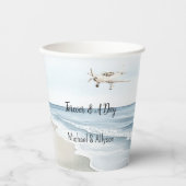 青い白い飛行機 紙コップ (正面)