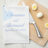 青い白い鳥結婚の台所用タオル キッチンタオル (四つ折り)