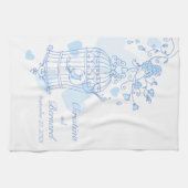 青い白い鳥結婚の台所用タオル キッチンタオル (横)