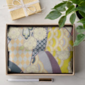 青い白い黄色の着物日本のフローラの切り離し 薄葉紙 (ギフト)