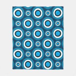 青い白い黒の円リングや輪バブルのオペアートパターン フリースブランケット