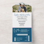 青い白いPHOTOシンプルのエレガントMr結婚. オールインワン招待状 (内側)