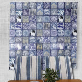 青い白うさぎヴィンテージユニークタイルパターン タペストリー