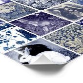 青い白うさぎヴィンテージユニークタイルパターン ポスター (コーナー)