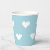青い白かわいいシンプルハート 紙コップ (正面)