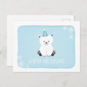 青い白くまの冬のOnederlandの最初誕生日 インビテーションポストカード (正面/裏面)