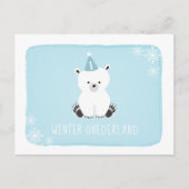 青い白くまの冬のOnederlandの最初誕生日 インビテーションポストカード (正面)