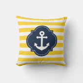 青い白く及び黄色の航海のないかりのストライプのな枕 クッション (正面)