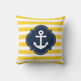 青い白く及び黄色の航海のないかりのストライプのな枕 クッション