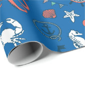 青い白とオレンジのパタ航海のーン ラッピングペーパー (ロールコーナー)