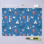 青い白とオレンジのパタ航海のーン 薄葉紙 (クラフト)