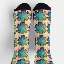 青い白とピンクの"Star of Life" Ems socks ソックス