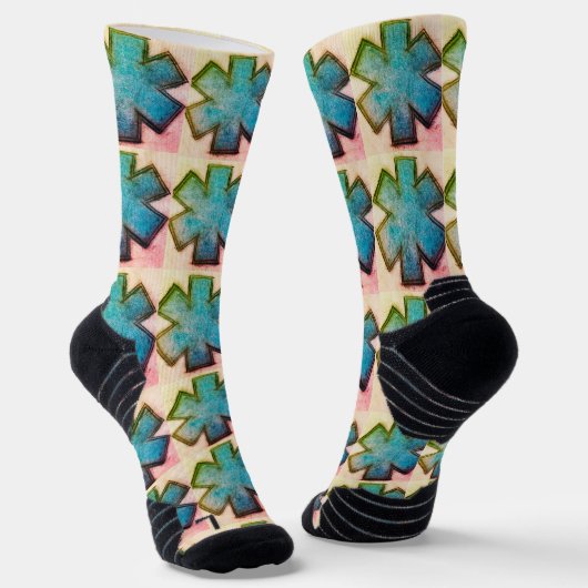 青い白とピンクの"Star of Life" Ems socks ソックス (傾斜あり)