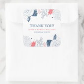 青い白と珊瑚赤色の熱帯フローラ枠 スクエアシール (バッグ)