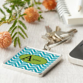 青い白と緑のシェブロンパーソナライズされたキーチェーン キーホルダー (側面)