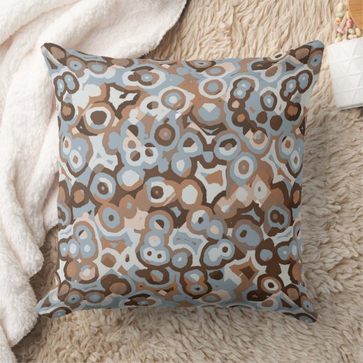 青い白と茶色の幾何学的抽象芸術 クッション (ブランケット)