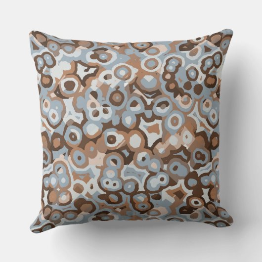 青い白と茶色の幾何学的抽象芸術 クッション (裏面)