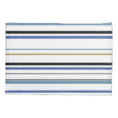 青い白と金ゴールドのビーチ沿岸ストライプ枕C 枕カバー (裏面-左)