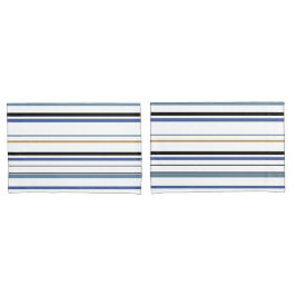 青い白と金ゴールドのビーチ沿岸ストライプ枕C 枕カバー