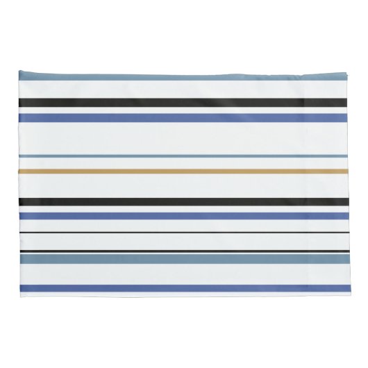 青い白と金ゴールドのビーチ沿岸ストライプ枕C 枕カバー (裏面-右)