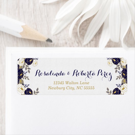 青い白と金ゴールドの花の植物 ラベル (インサイチュ)