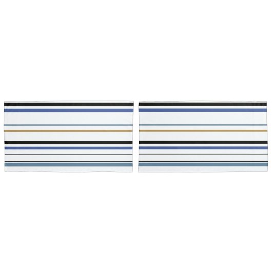 青い白と金ゴールドビーチ沿岸ストライプ 枕カバー (正面-セット)