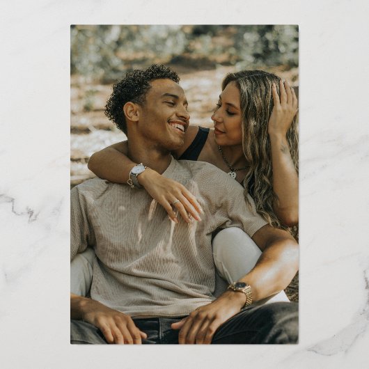 青い白のアネモネ結婚の水彩写真 箔招待状 (裏面)