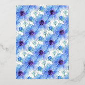青い白のアネモンフローラ結婚水彩箔 箔招待状 (裏面)